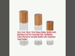 3ml, 5ml, 10ml, 15ml Glass Roller Bottle with Bamboo Lid for Essential Oils, Refillable Clear Perfume Sample Bottle with Stainless Steel Roller